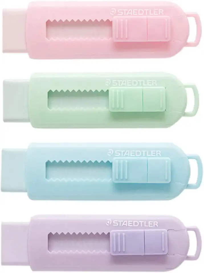 Staedtler Sliding Retractable Pencil Eraser with Plastic Sleeve, Assorted Soft Pastel Color 4 Pack