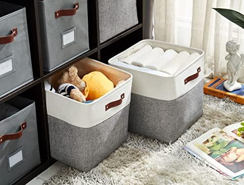 DECOMOMO Cube Storage Bin | Cube Storage Organizer Bins 12x12 Decorative Fabric Square Storage Cubes | Foldable Storage Cube Baskets Storage Organization for Shelf Closet Kids Cloth Bathroom (Grey and White, Cube - 4 Pack) 3 51VLvNpgwVL. AC