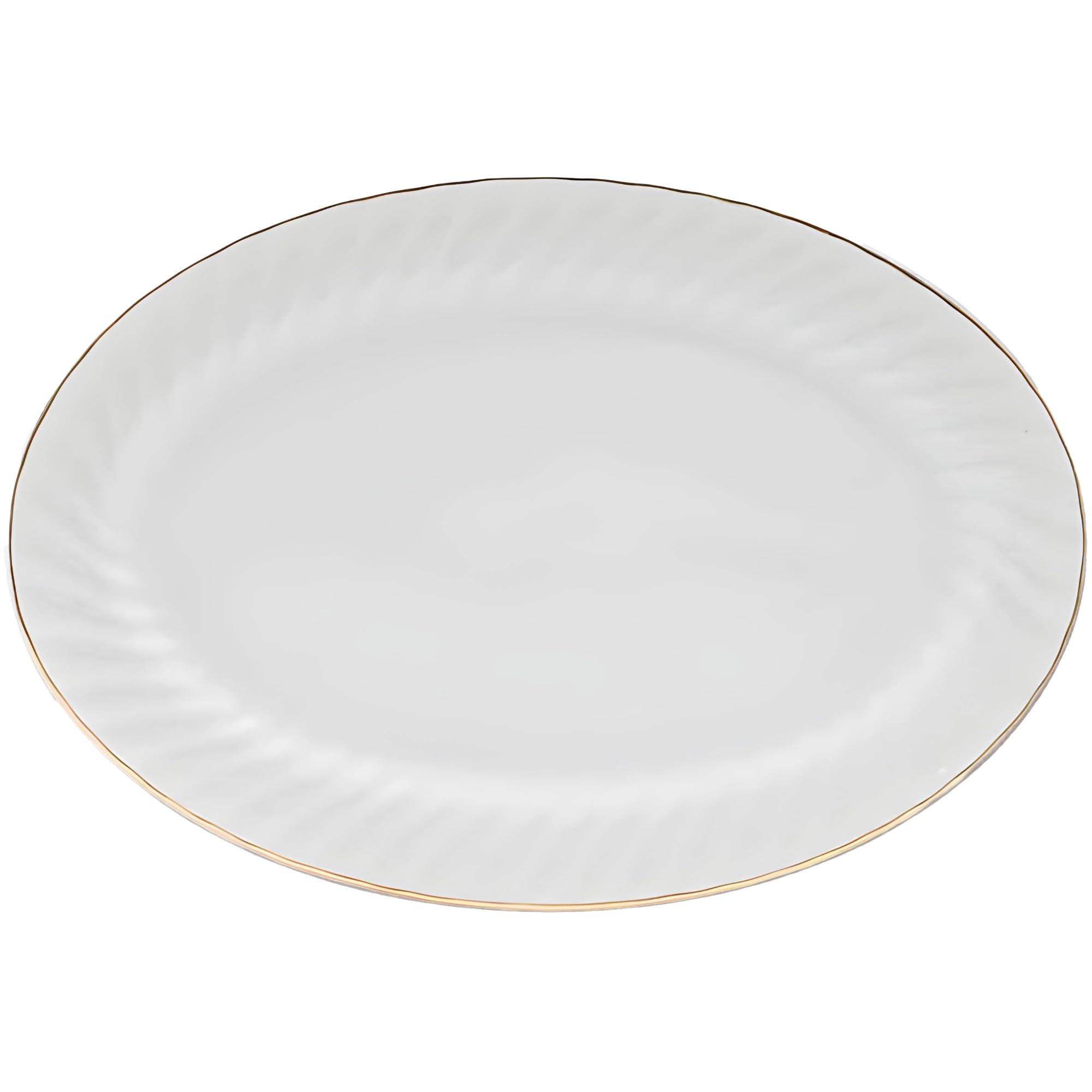 Lynns Paradise Imperial Gold 14-Inch Oval Platter, Set of 2, White; Heavy Duty; Chip Resistant; Lead and Cadmium Free; Freezer to Oven Safe up to 500°F