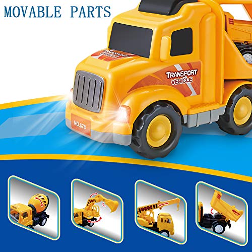 Slenpet Construction Truck Toys For 3 Years Old Boys Kids Toddlers, Vehicles Toy Set With Light And Sound, Large Transport Cargo Truck, Small Excavator, Crane, Mixer, Dumper Truck 5 In 1 Playset #TOP3