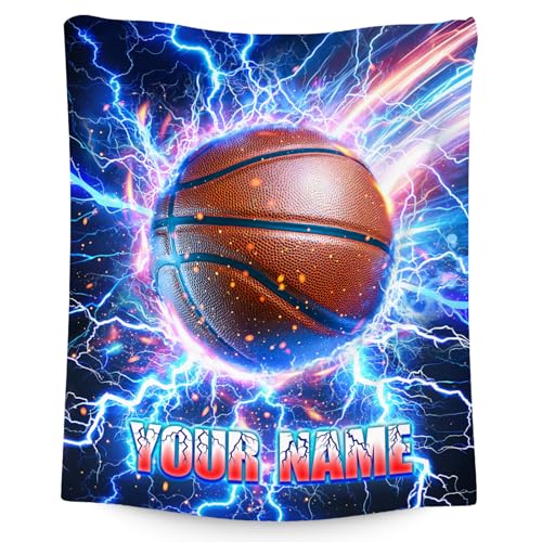 Basketball Blanket for Boys Personalized Throw Gifts - Lightning Sport Theme Custom Throws for Couch, Bed (4 Sizes Choose)