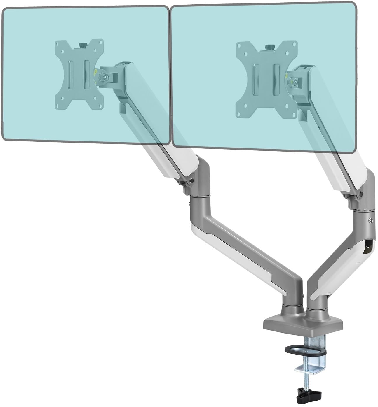 ETHU Dual Monitor Arm Fits up to 32 inches Swivel and Height Adjustable Gas Spring Computer Monitor Stand 9KG C-Clamp VESA Mount 75mm 100mm Silvery Gray-Dual Arm