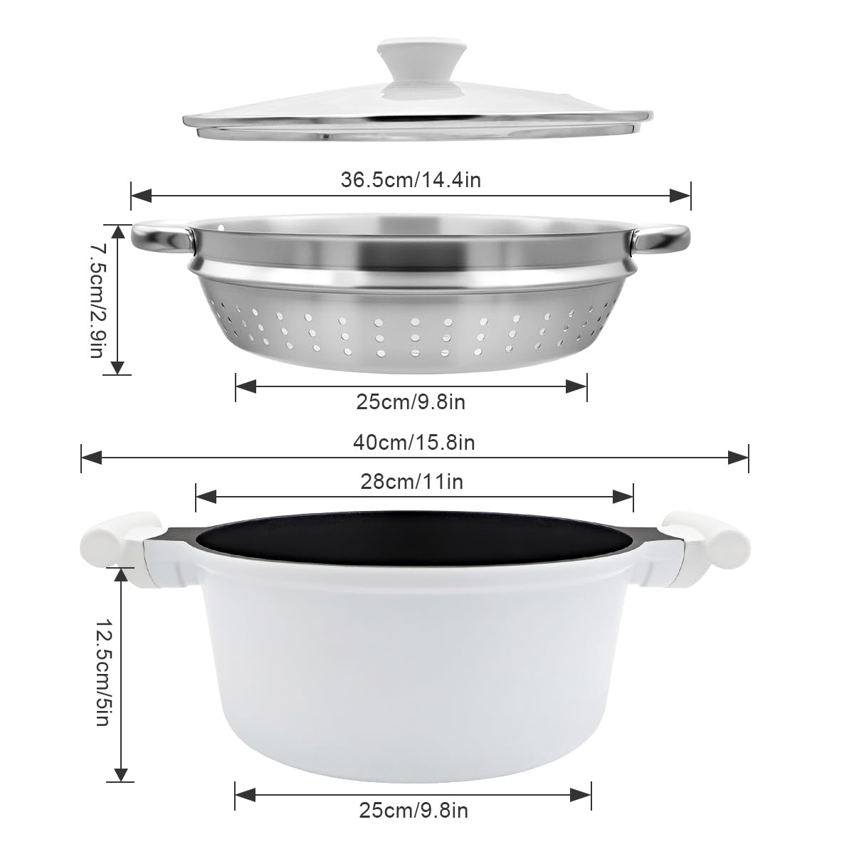 Ollas de vapor de 6 litros con tapa, olla antiadherente de 6 L con vaporizador de verduras, sin PTFE y PFAS, olla grande para cocinar al vapor, asas que se mantienen frías, compatible con