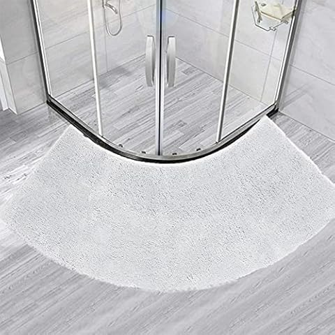 Semi-Circular Shower Mat,Curved Bath Mat,Fluffy Curved Shower Mat,45X110 CM, Washable Bathroom Carpet Corner Bathtub Floor Carpet,Fluffy Washable,White Cover