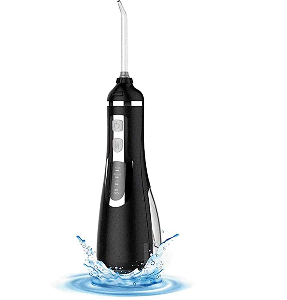 Irrigador bucal portátil / IPX7 Jet Wash Impermeable para Dientes, 3 Modos, con indicador LED, para Viajes y Familia,Negro