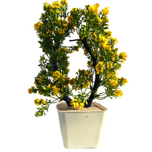 Image of Plastic Artificial Flowers Plants for Decoration with Pot Mid Size 25Cm Combo of 2PCs Artificial Forest Bonsai Plant with Plastic Pot for Home Decoration Office Table Greenery Room Home Decor Plants - Gifts Item Fake Plants(Design3)