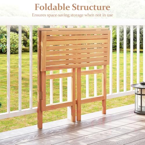 Image of Tangkula Acacia Wood Outdoor Folding Bar Table, Patio Rectangle Counter Height Pub Table with Slatted Tabletop, for Balcony, Backyard Garden and Poolside
