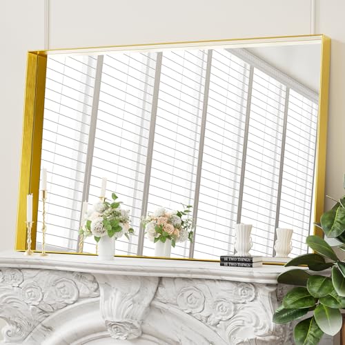 Image of Koonmi Bathroom Wall Mirror, 47x30 Gold Mirror for Over Sink