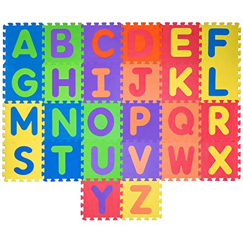 Foam ABC Play Mat - Interlocking Alphabet Floor Mat for Kids Baby Toddlers - Soft 26 Tiles for Exercise 12x12- Floor Coverage 26 Sq F