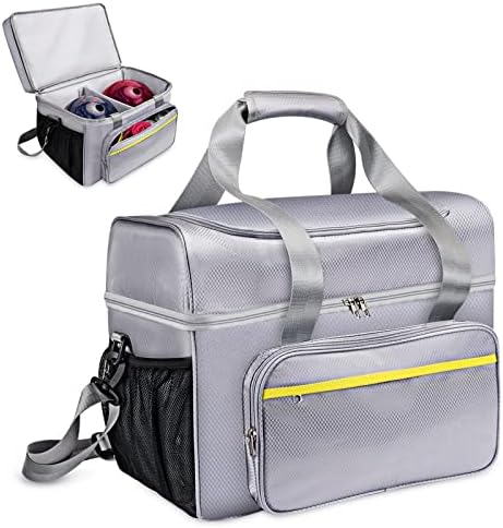 Aumket Bowling Ball Bag, Bowling Tote Bag for Two Balls with Bottom thickening Padded Holder and Large Insulated Pocket,Heavy Duty Bowling Bags Fits Bowling Shoes Up to Mens Size 16 (silver gray)