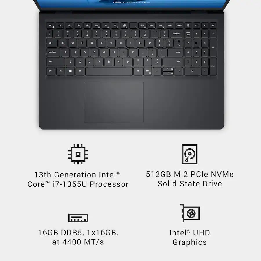 Dell 15 Touchscreen Laptop Business Student, Copilot AI, 15.6" FHD IPS Screen, Intel Core i7-1355U, 16GB DDR5, 512 GB SSD, Intel UHD GPU, Anti-Glare, Wi-Fi 6, Bluetooth, HDMI, Windows 11 Pro image 3