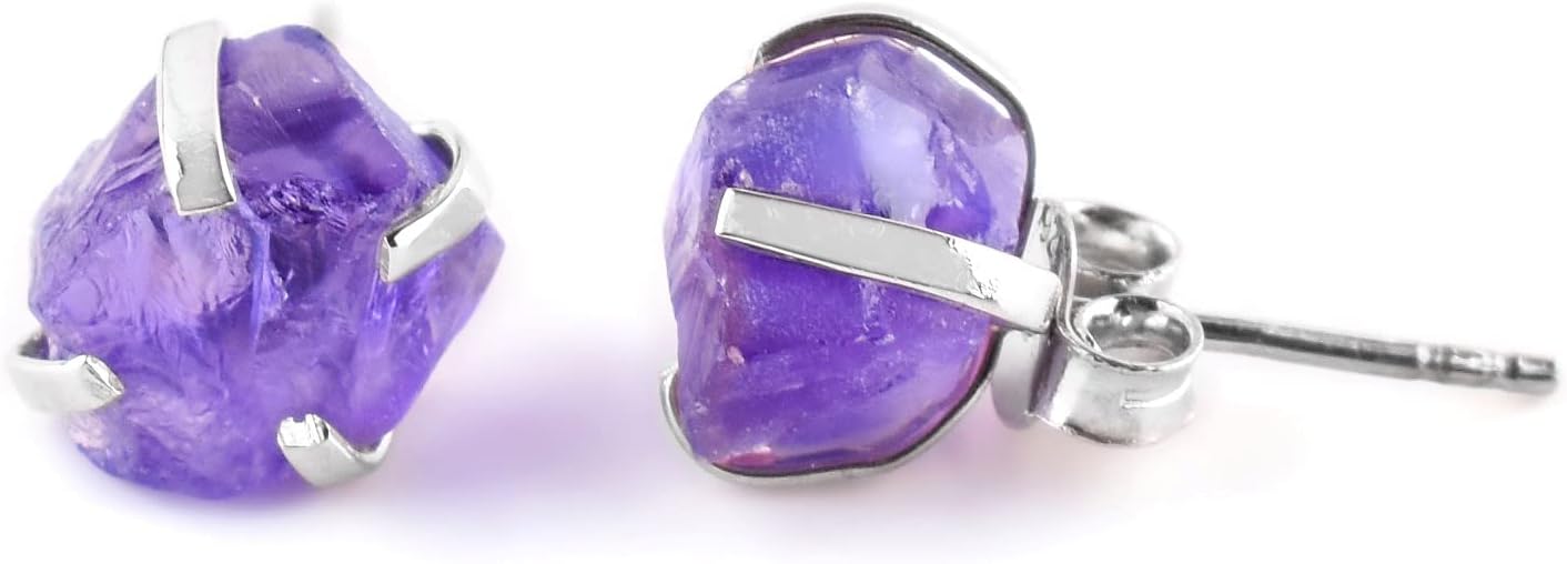 925 Sterling Silver Raw Gemstone Stud Earrings for Women & Girls | Handmade Minimalist Birthstone Earrings | Hypoallergenic Everyday Jewelry | Gift for Her, Birthday, Anniversary, Christmas