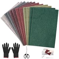 Nadisean 12er Schleifvlies Pads 150x230mm, Schleifvliesmatte 6 Körnung 600/800/1000/1200/1500/3000 mit Schere Handschuhe, Zuschneidbar Schleifvlies-Pads für Metall Holz Edelstahl SchleifenPolieren