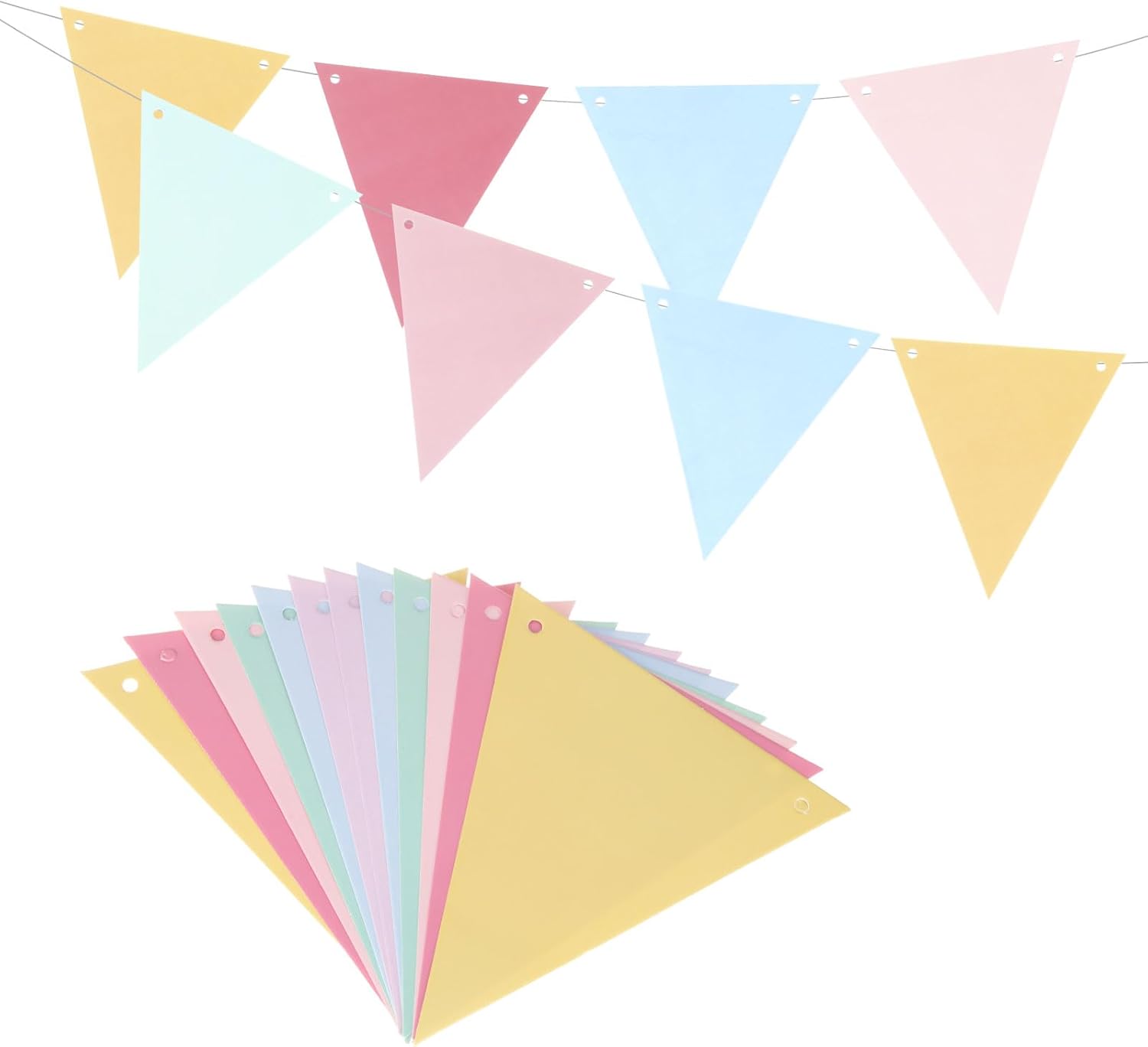 MECCANIXITY 5 Set 16 Ft Multicolor Pennant Banner Flags String CardStock Triangle Hanging Triangle Bunting Flags for Festive, Wedding, Birthday Party Decorations