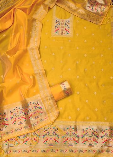 Image of DEVANGI Women's Banarasi Silk Unstitched Salwar Suit Dress Material With Dupatta
