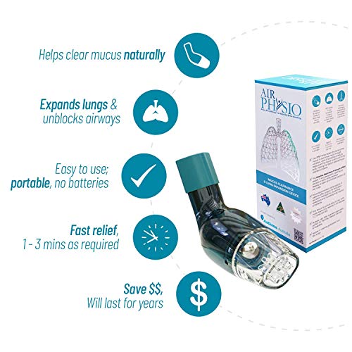 AirPhysio Natural Breathing Lung Expander & Mucus Removal Device, Exercise & Cleanse Therapy Aid Improves Sleep & Fitness, Treatment for COPD,Asthma,Bronchitis,Cystic Fibrosis, Smokers Relief