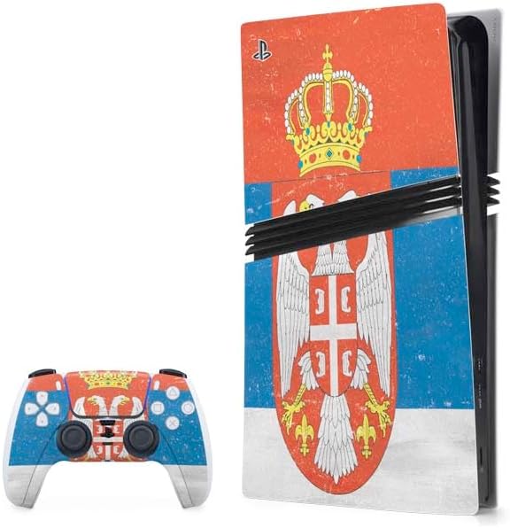 Skinit Decal Gaming Skin Compatible with PS5 Pro Bundle - Serbia Flag Distressed Design