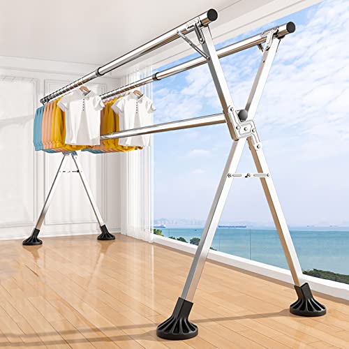 UVCMDUI Etendage Linge Interieur Exterieur, Poteaux à Linge Extérieur Extensible, Etendoir Drap Pliable en Acier Inoxydable Con Pieds Antidérapants,...
