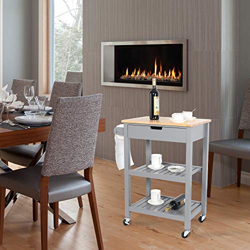 image for eclife Kitchen Islands Cart Rolling Kitchen Cart Grey Drawer Storage W