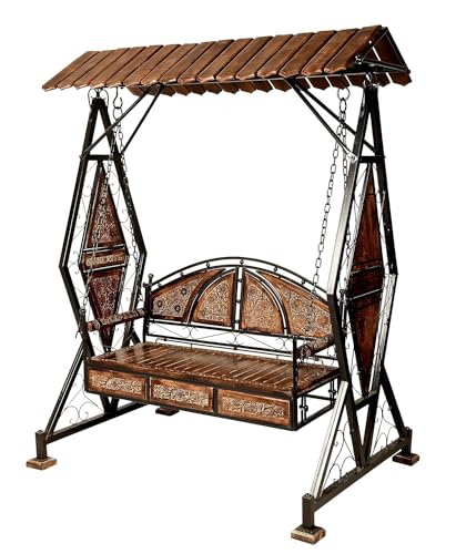 Image of Store Iron 2 Seater Swing Jhula for Adult Indoor Metal Swing for Adult for Home & Garden Porch Balcony Weight Capacity 300Kgs+, 194 Cm, Brown