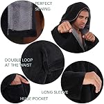 Mens Large Hooded Long Bathrobe with Chest Button,Big Tall Fleece Housecoat Extra Lightweight and Warm