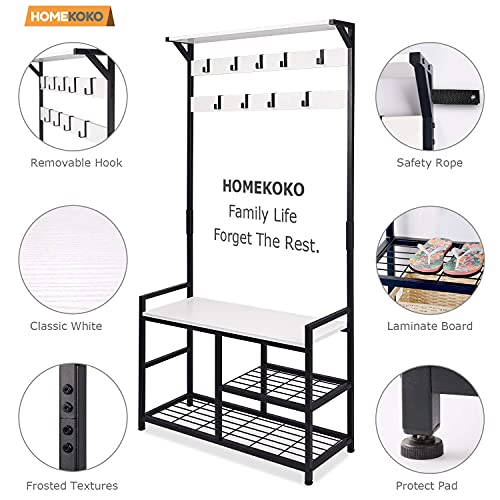 HOMEKOKO Coat Rack Shoe Bench, Hall Tree Entryway