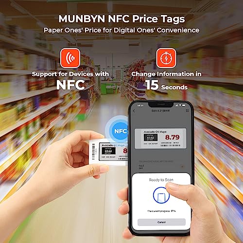 Image of MUNBYN 2.66 inch NFC Price Tag Electronic Shelf Label, E-Paper Ink Label for Chain Store, Support NFC Label on iOS /Android Price Label, ESL 5-Year Service Life Green Environmental No Need Ink E-Display