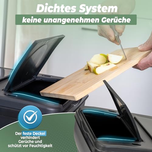 Novaliv Mülltrennsystem Set - 3x 25L Mülleimer Trennsystem - Mülleimer 4 Fächer - Mülltrennsysteme stapelbar - Mülltrennung Recycling Behälter - Abfalltrennsystem - Müll Organizer Müllsortierer