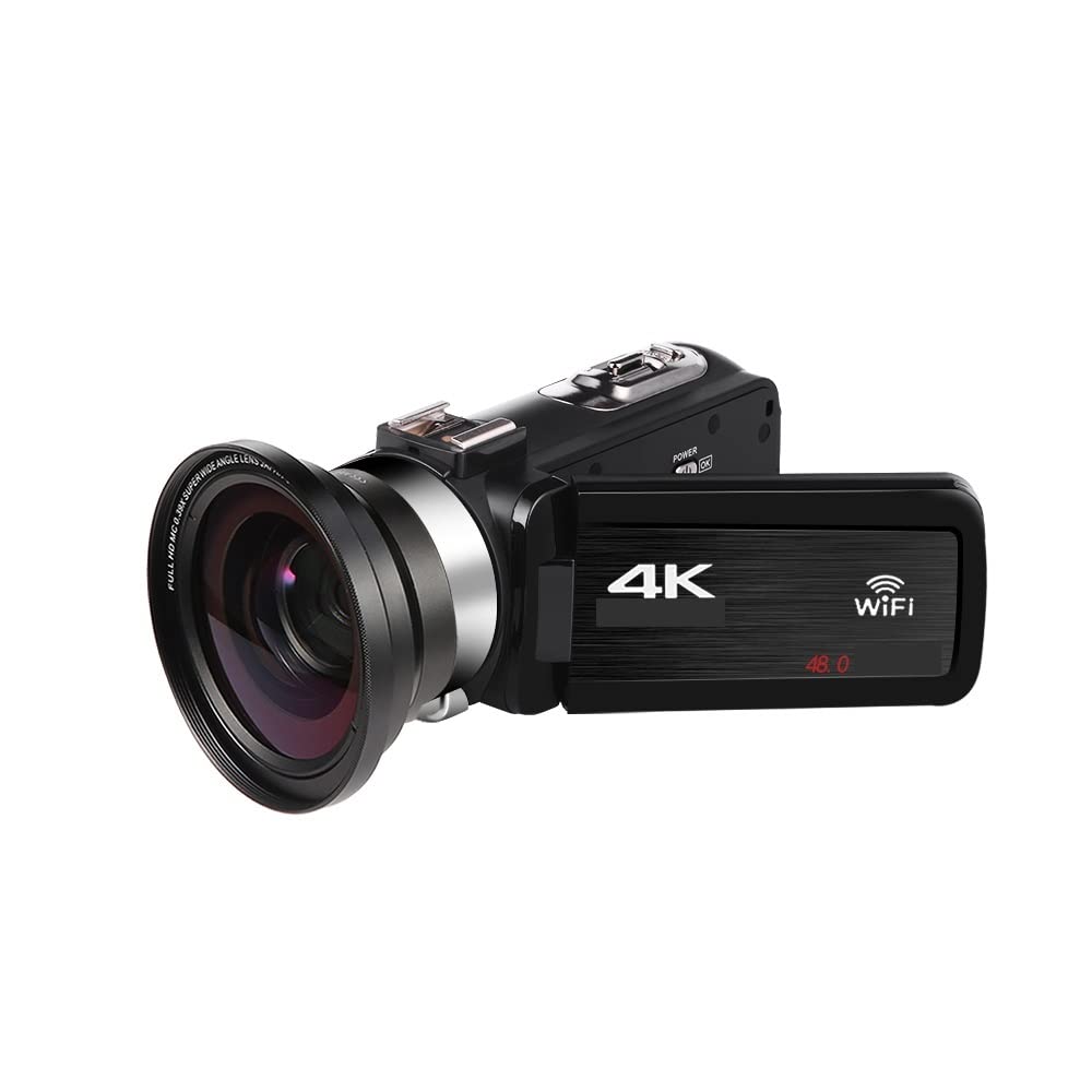 Kamera do Vlogowania, Cyfrowa kamera wideo 4K UHD do kamery Vlog 18X kamera przekazująca na żywo obróć ekran dotykowy LCD rejestrator 48MP(64G SD Card,Blauw)