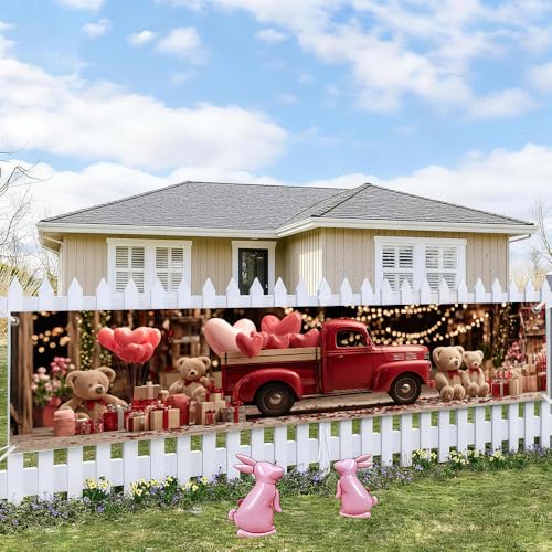 Image of Valentine Banner 78.74 x 17.72 Inch Red Pickup Truck with Teddy Bears Hearts and Gifts Romantic Festive Scene for Porch Sign Hanging Decoration Valentine Party Display