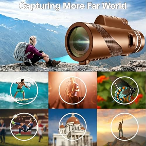Image of Monocular-Telescope 80x100 High Powered Monoculars High Definition for Adults High Powered with Smartphone Adapter Telescope Hunting Wildlife Bird Watching Travel Camping Hiking-Brown
