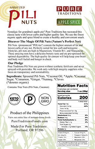 Sprouted Pili Nuts, Apple Spice, 5 Oz, Certified Paleo & Keto #TOP1