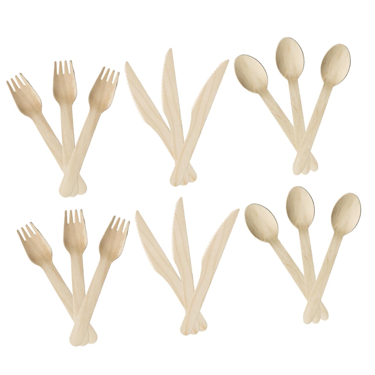 OFFSCH 18-piece Disposable Wood Tableware Set Forks Spoons Knives for Parties Banquets and Gatherings