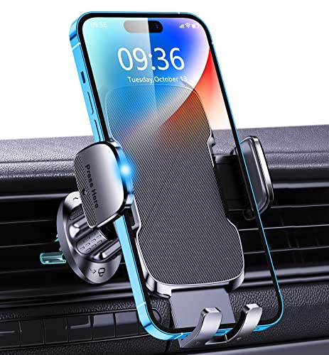 Glangeh Support Telephone Voiture Grille Aération, [2023 Clip Amélioré] Rotatif à 360°, Porte Telephone Voiture avec Un Bouton de Libération, Compatible avec iPhone 14 Pro Max et Téléphones 4-7''