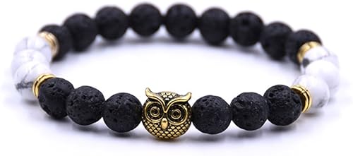 JOYA GIFT Juego de pulseras para parejas con dije de búho, pulseras de piedra de la suerte con energía curativa para