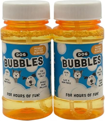 Pet Guru Play Bubbles for Dogs Non-Toxic Beef Scented or Peanut Butter Scented For HOURS of fun (YELLOW 120ML PACK OF 2)