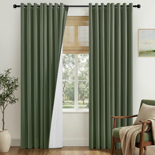 Best Baisite 100% Blackout Curtains 84 Drop for Living Room Olive Green