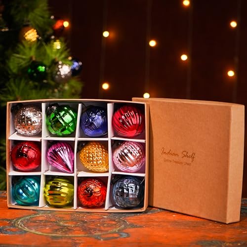 Image of IndianShelf 24 Large Vintage Christmas Ornaments Multi Glass Christmas Balls Unique Large Ornaments for Christmas Tree - 2 inch