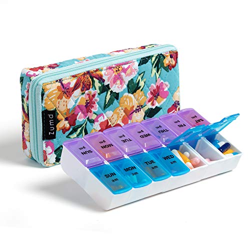 Weekly Pill Organizer 2 Times a Day,7 Day am pm Pill Organizer , Large Daily Pill Cases Pill Box Vitamin Organizer Box,Big Skybule Floral