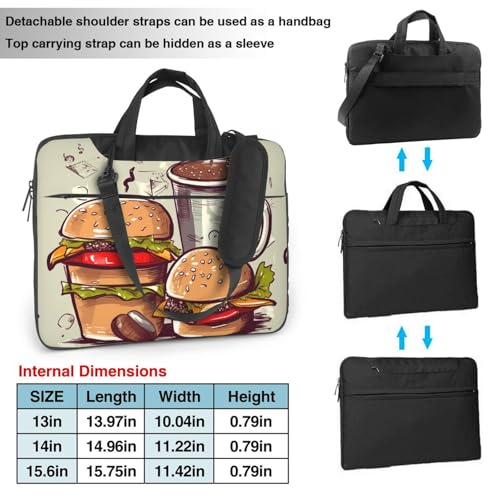 Maletín para laptop Funny Food Hamburgers and Mugs 13 pulgadas miniatura 3