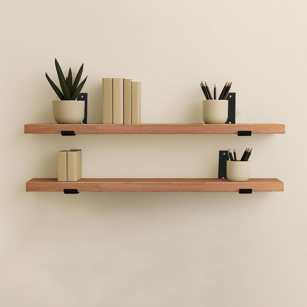 CONSDAN Floating Shelves for Wall Mounted Book Shelf Hanging Shelves Floating Bookshelf for Bedroom, Bathroom, Living Room, Kitchen USA Grown Solid Hardwood, Natural Oak 60x7.5x1.5 in (Set of 3)