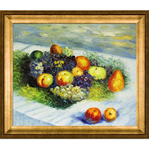 overstockArt Monet Pears and Grapes with Athenian Gold Frame Oil Painting, Antique Finish