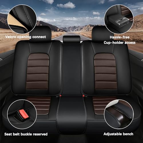Image of 5 Seat Covers for Hyundai Santa Fe XL 2001-2024,Premium Nappa Leather Car Seat Covers Car Seat Cushions,Waterproof Soft Seat Covers for Cars,Interior Accessories with Airbag(Luxury-Black&Coffee)