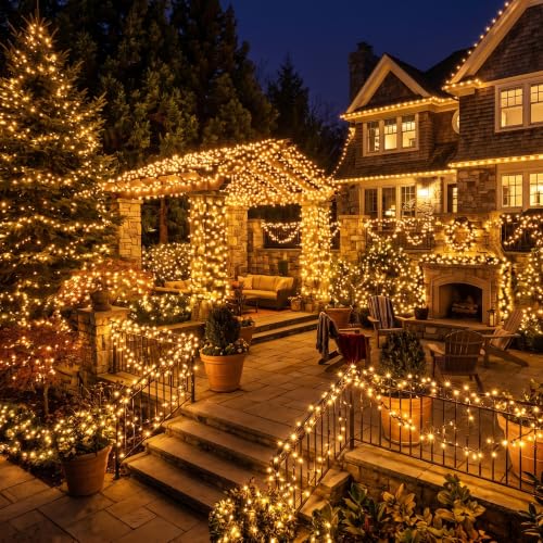 Image of BrizLabs Gold Christmas Lights Outdoor 300 Count 69.6ft Incandescent Christmas Lights Connectable Warm Glow Light String UL Certified Xmas Mini Light Green Wire for Indoor Outdoor Tree Holiday Party