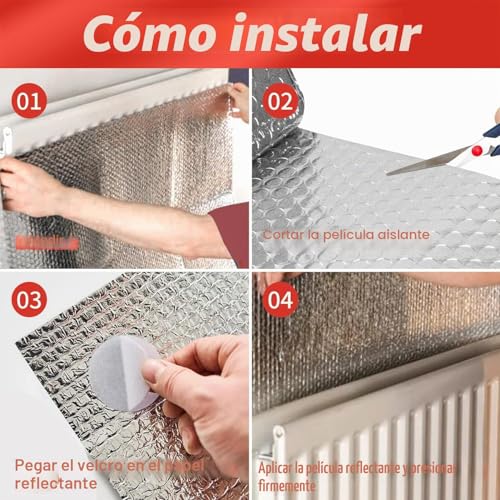 Miniatura 5 de Kaheign Lámina De Aislamiento Del Radiador, 5m X 60cm Reflector De Lámina De Aislamiento De Burbujas 4mm Espesor Reflector De Radiador Envolvente Reflectante De Calor Con 12 Almohadillas Adhesivas