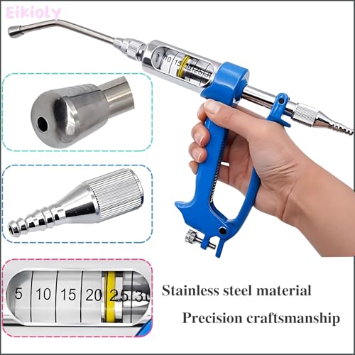 30 ML Adjustable Veterinary Metal Feeding Gun, Continuous Drench Gun Continuous Dosing Device Veterinary Medicine Dispenser Husbandry Autonomous Feeding Tool, for Pig Cow, Sheep, Horse