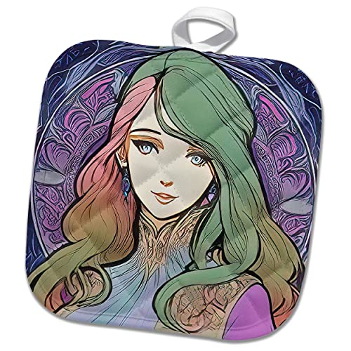 3Drose Art Nouveau Woman. Green Hair Modern Beauty. Fairy Princess Chic. - Potholders (Phl-376011-1) #TOP13