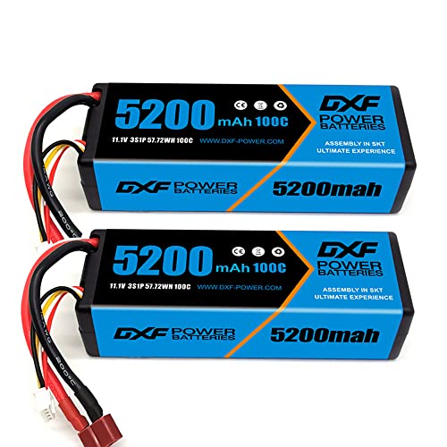 DXF 2 Paquetes 5200mAh 100C 11.1V 3S HARDCASE RC Lipo batería con Conector Deans para avión RC, cuadricóptero dji, avión RC, helicóptero RC, Coche/camión RC, Barco RC (Corto) Cover