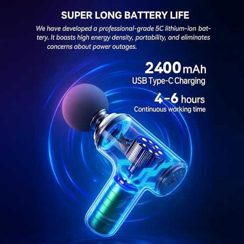 Image of Electric Deep Tissue Massage Gun with 6 Speed Levels & 4 Interchangeable Heads, High-Torque Motor, Low Noise, Portable Muscle Recovery Massager for Body Pain Relief