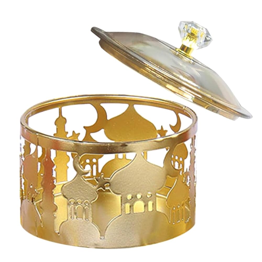 CTRLZS Ramadan Trays with Lid - Metal Gold Eid Mubarak Tray Ramadan Plate Candy Dish Food Storage Container Cookie Trinket Box, Easy to Use